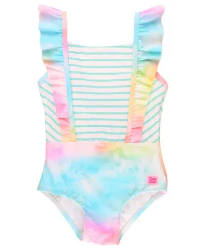 Rufflebutts Baby Girls Upf50+ Pinafore One Piece In Rainbow Tie Dye