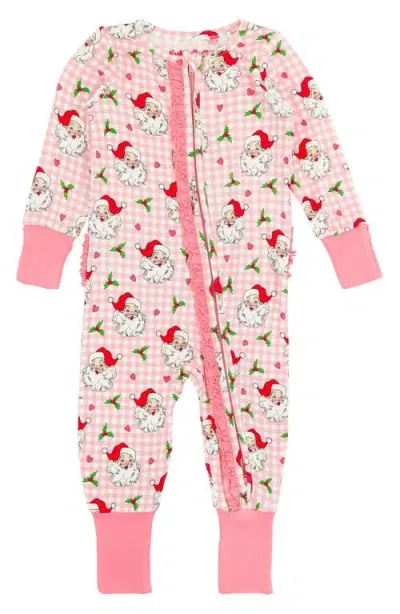 Rufflebutts Babies'  Dear Santa Ruffle Convertible Zip Footie In Pink