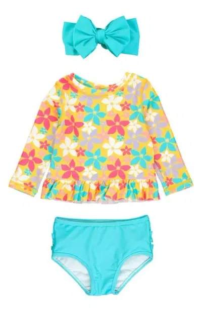 Rufflebutts Babies'  Endless Summer Two-piece Rashguard Swimsuit & Headband Set In Yellow