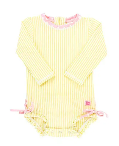 Rufflebutts Babies'  Girls Seersucker Long Sleeve Upf50+ One Piece Rash Guard In Banana