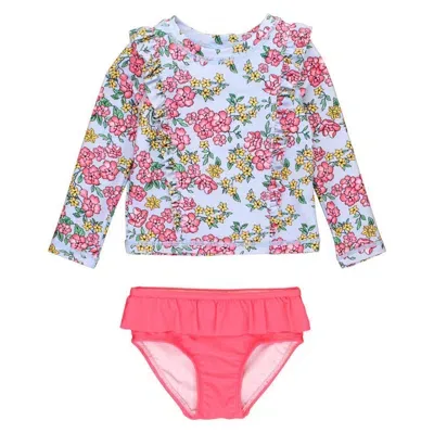 Rufflebutts Babies' Toddler Girls Princess Seam Ruffle Rash Guard 2-piece In Cheerful Blossoms