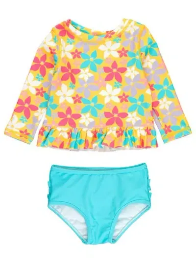 Rufflebutts Babies'  Toddler Girls Upf50+ Long Sleeve Rash Guard Bikini In Endless Summer Floral