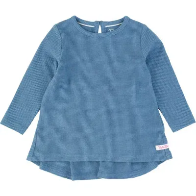 Rufflebutts Babies'  Toddler Girls Waffle Knit Long Sleeve Bow Back Top In Countryside Blue Waffle