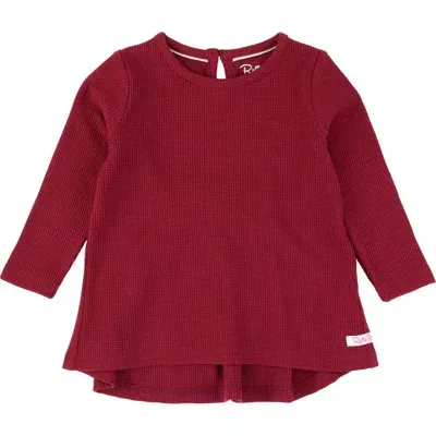 Rufflebutts Babies'  Toddler Girls Waffle Knit Long Sleeve Bow Back Top In Dark Cherry Waffle