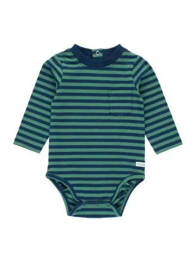 Ruggedbutts Baby Boys Crew Neck Pocket Bodysuit In Fir Green & Navy Stripe