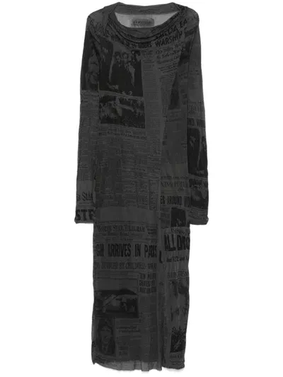 Rundholz Newspaper-print Midi Dress In Grey