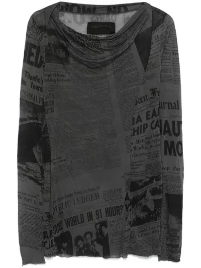 Rundholz Newspaper-print Top In Grey