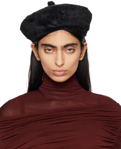 Ruslan Baginskiy Black Monogram-embellished Beret