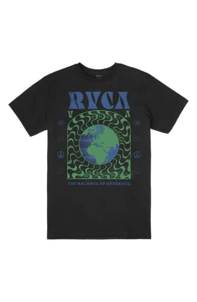 Rvca Kid's Global Order Cotton Graphic Tee In Black