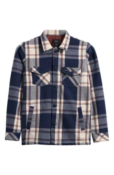 Rvca Kids' Flight Risk Plaid Shirt Jacket In Moody Blue