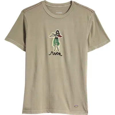 Rvca Oblow Hula Embroidered Cotton Graphic T-shirt In Aloe