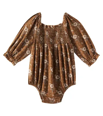 Rylee + Cru Baby Cora Floral Linen-blend Bodysuit In Brown