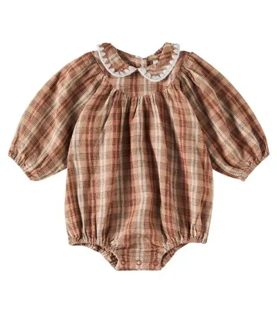 Rylee + Cru Baby Plaid Linen-blend Bodysuit In Burgund