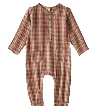 Rylee + Cru Baby Plaid Linen-blend Jumpsuit In Burgundy