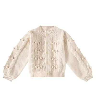 Rylee + Cru Kids' Bobble Cable-knit Cardigan In Beige