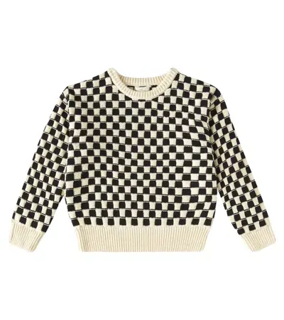 Rylee + Cru Kids' Checked Cotton-blend Sweater In Weiss