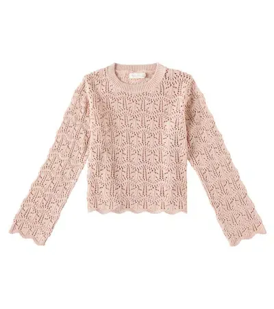 Rylee + Cru Kids' Crochet Cotton Sweater In Pink