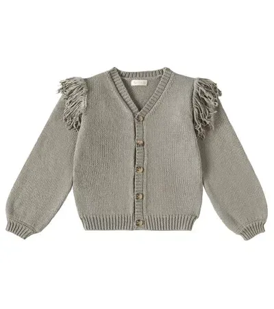 Rylee + Cru Kids' Fringed Cotton Cardigan In Laurel