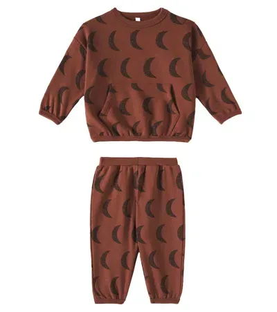 Rylee + Cru Babies' Moons Sweatshirt And Sweatpants Set In Orange