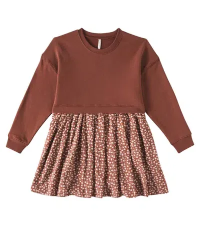 Rylee + Cru Kids' Rosette Cotton-blend Dress In Brick