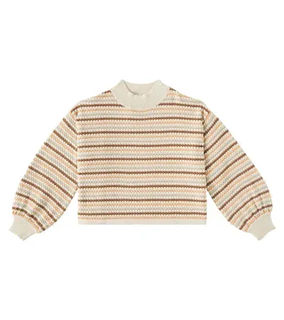 Rylee + Cru Kids' Striped Cotton Sweater In Beige