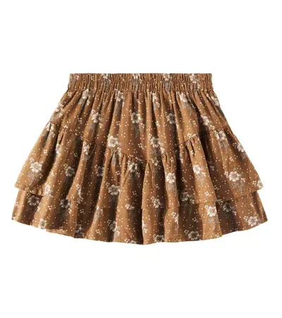 Rylee + Cru Kids' Tiered Floral Cotton Skirt In Brown