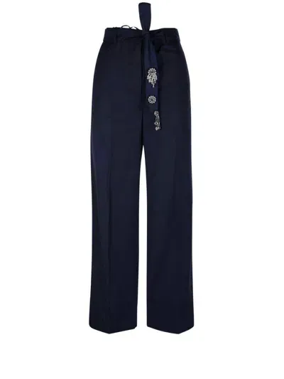 's Max Mara Belted Straight Leg Pants In Blu