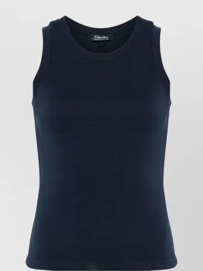 's Max Mara Cotton Blend Jersey Tank Top With Ribbed Trims In Blue