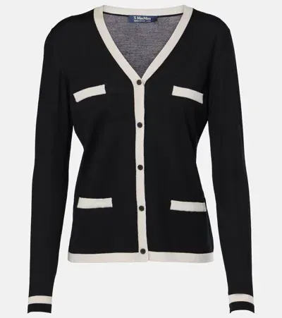 's Max Mara V-neckline Cardigan Knit Contrast Trim In Black