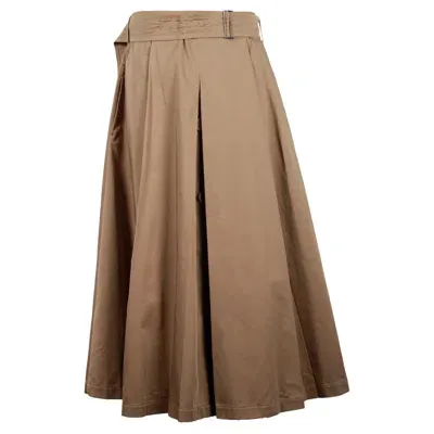 's Max Mara Pleated Midi Skirt In Beige Cotton In Brown