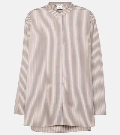 's Max Mara Rondine Striped Cotton Collarless Shirt In Brown,white