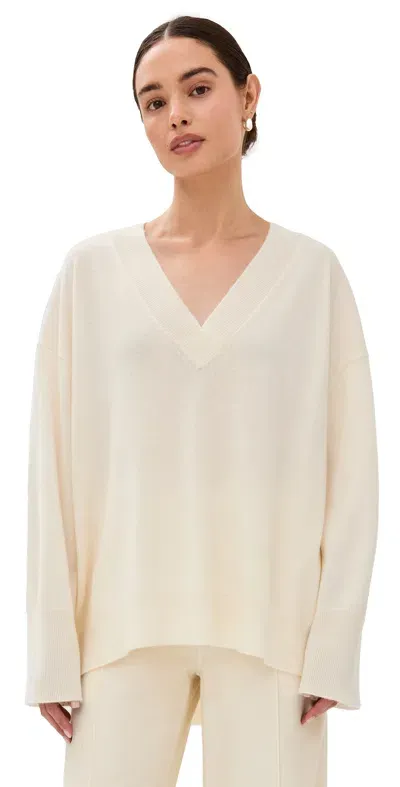 Sablyn Nylah Cashmere Slouchy V Neck Pullover Gardenia