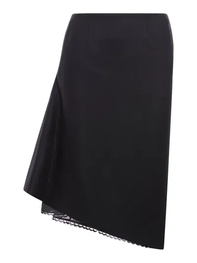 Sacai Asymmetric Wool Skirt In Black