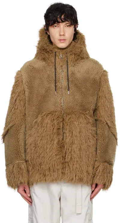 Sacai Beige Faux-shearling X Faux-fur Hoodie In 651 Beige