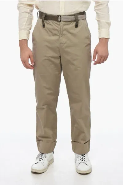 Sacai Belted Chino Trousers In Neutrals