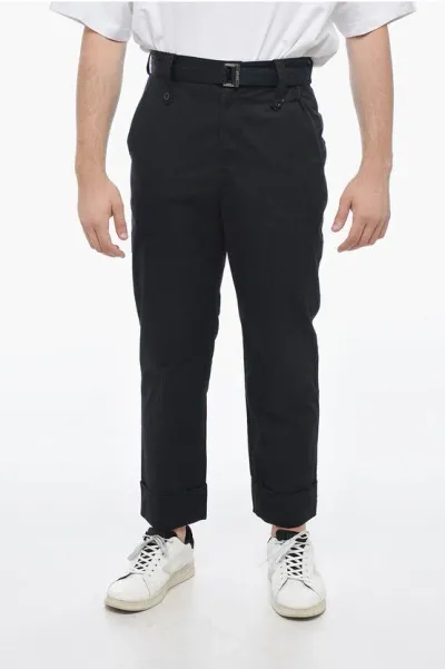 Sacai Belted Cotton Pants In Black