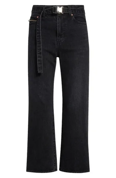 Sacai Belted Crop Bootcut Jeans In Black