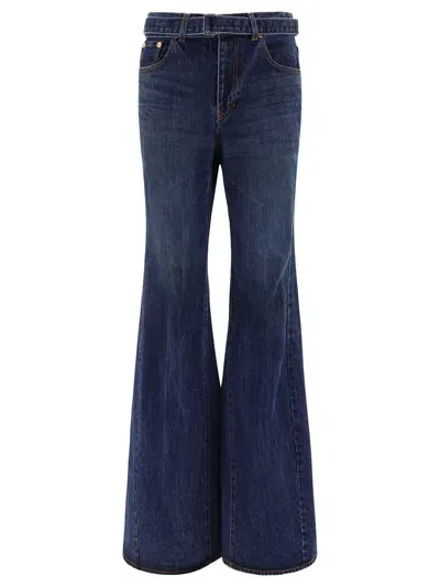 Sacai Belted Mid-rise Flared Jeans In Blue