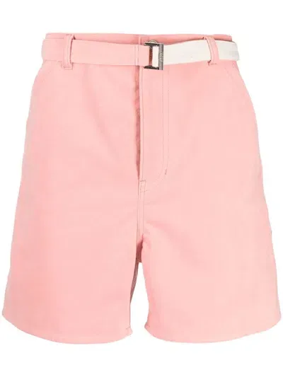 Sacai Belted Thigh-length Shorts In Pink