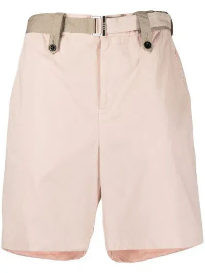 Sacai Belted-waist Bermuda Shorts In Pink