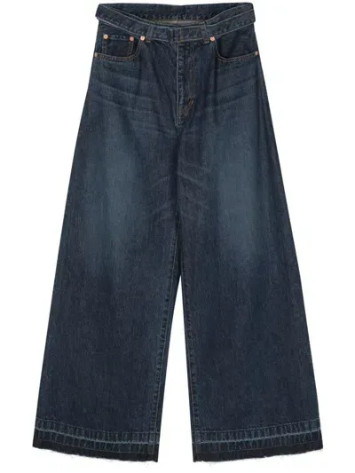 Sacai Belted Wide Jeans In Blue