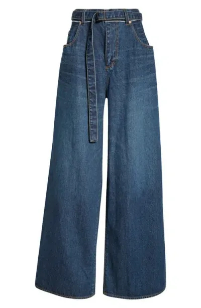 Sacai Belted Wide Leg Jeans In Blue 401