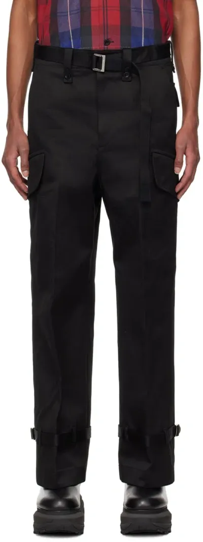 Sacai Black Cinch Belt Cargo Pants In 001 Black