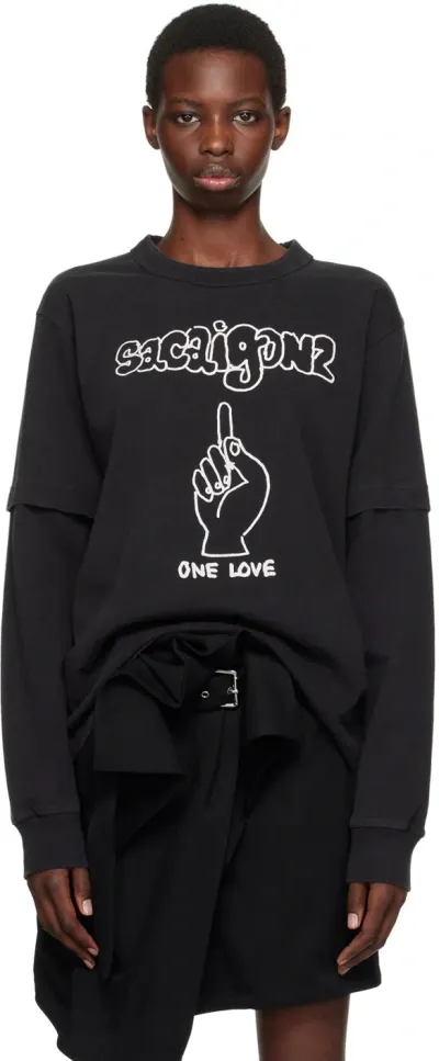 Sacai Black Layered Long Sleeve T-shirt In 001 Black