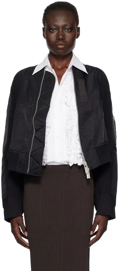 Sacai Black Paneled Bomber Jacket In 001 Black