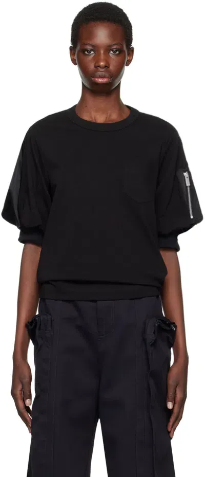 Sacai Black Paneled T-shirt In 002 Black X Black