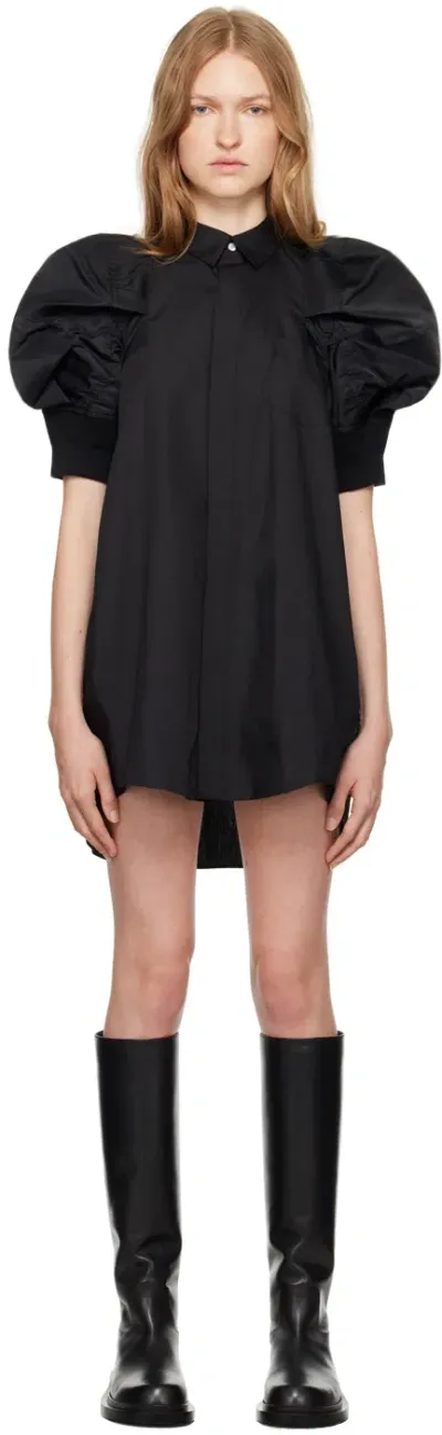 Sacai Black Puff Sleeve Mini Dress In 001 Black