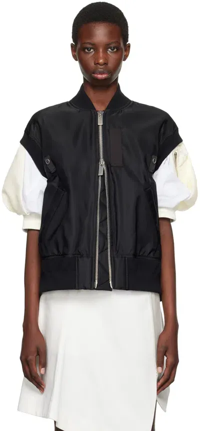 Sacai Black Twill Vest In 001 Black