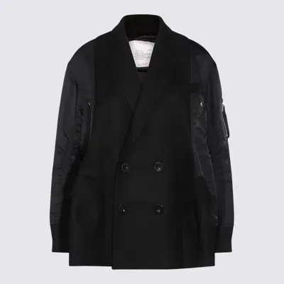 Sacai Black Wool Blazer In Schwarz