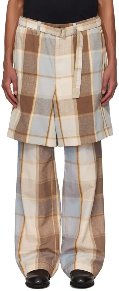 Sacai Brown Plaid Trousers In 601 Brown